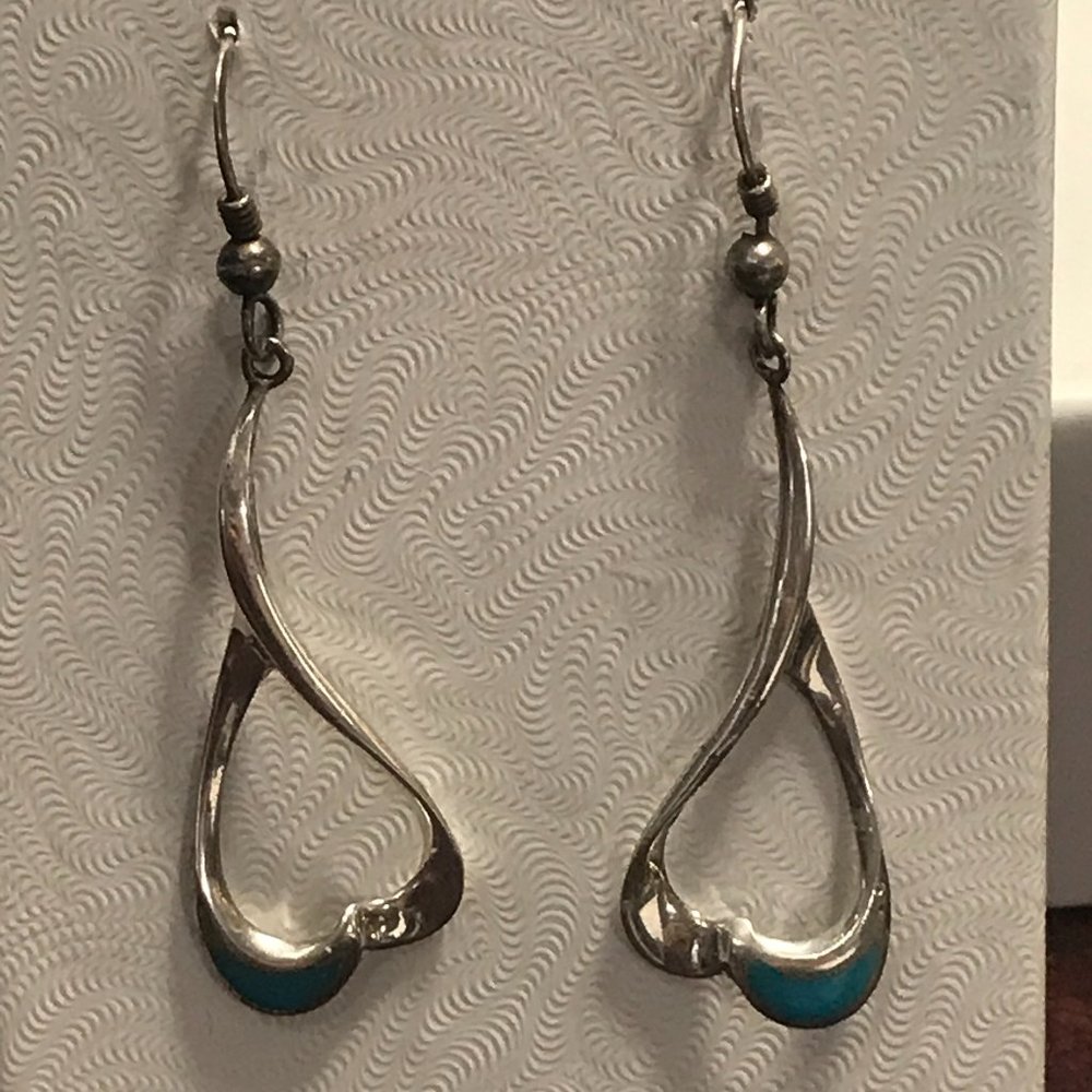 Vintage Sterling Silver Turquoise Inlay Earrings
